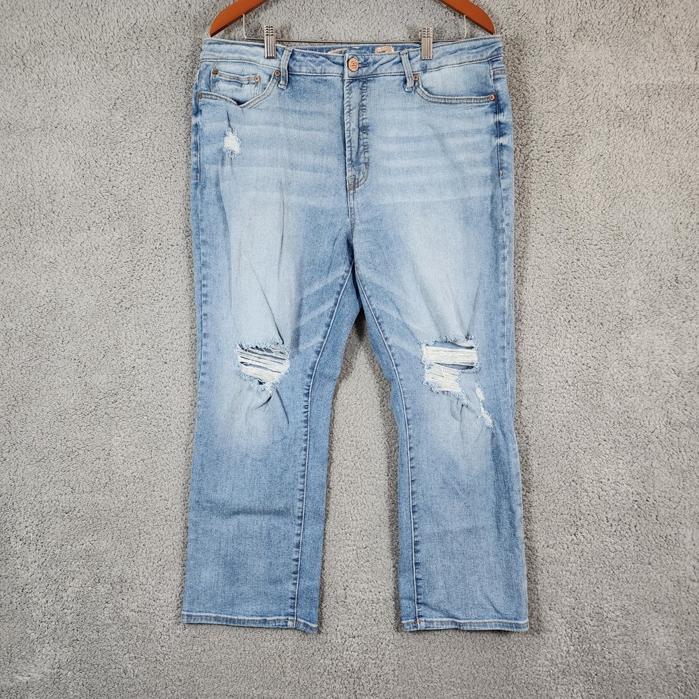 Seven7 Fashion Jeans Women 16 Blue Denim Cotton Stretch Crop Mid Rise Distressed